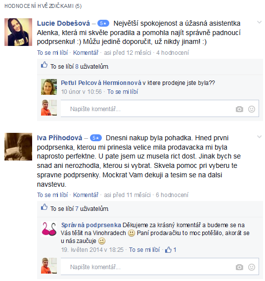 Správná podprsenka.cz – ohlasy na Facebooku